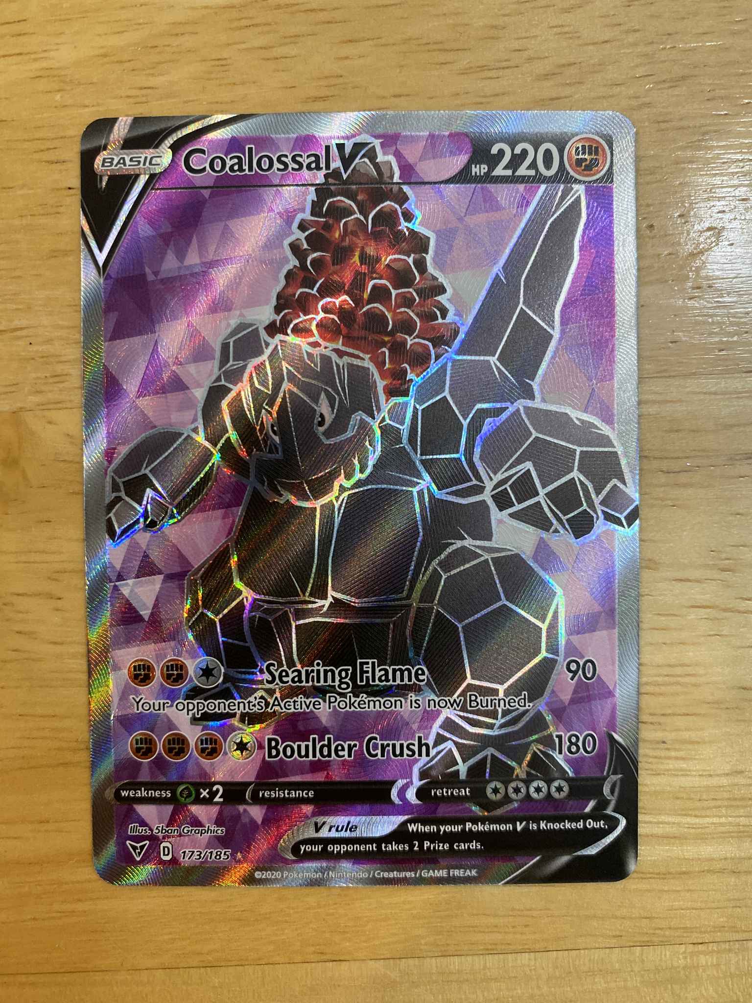Full Art Coalossal V NM 173/185 Pokemon Card Vivid Voltage 