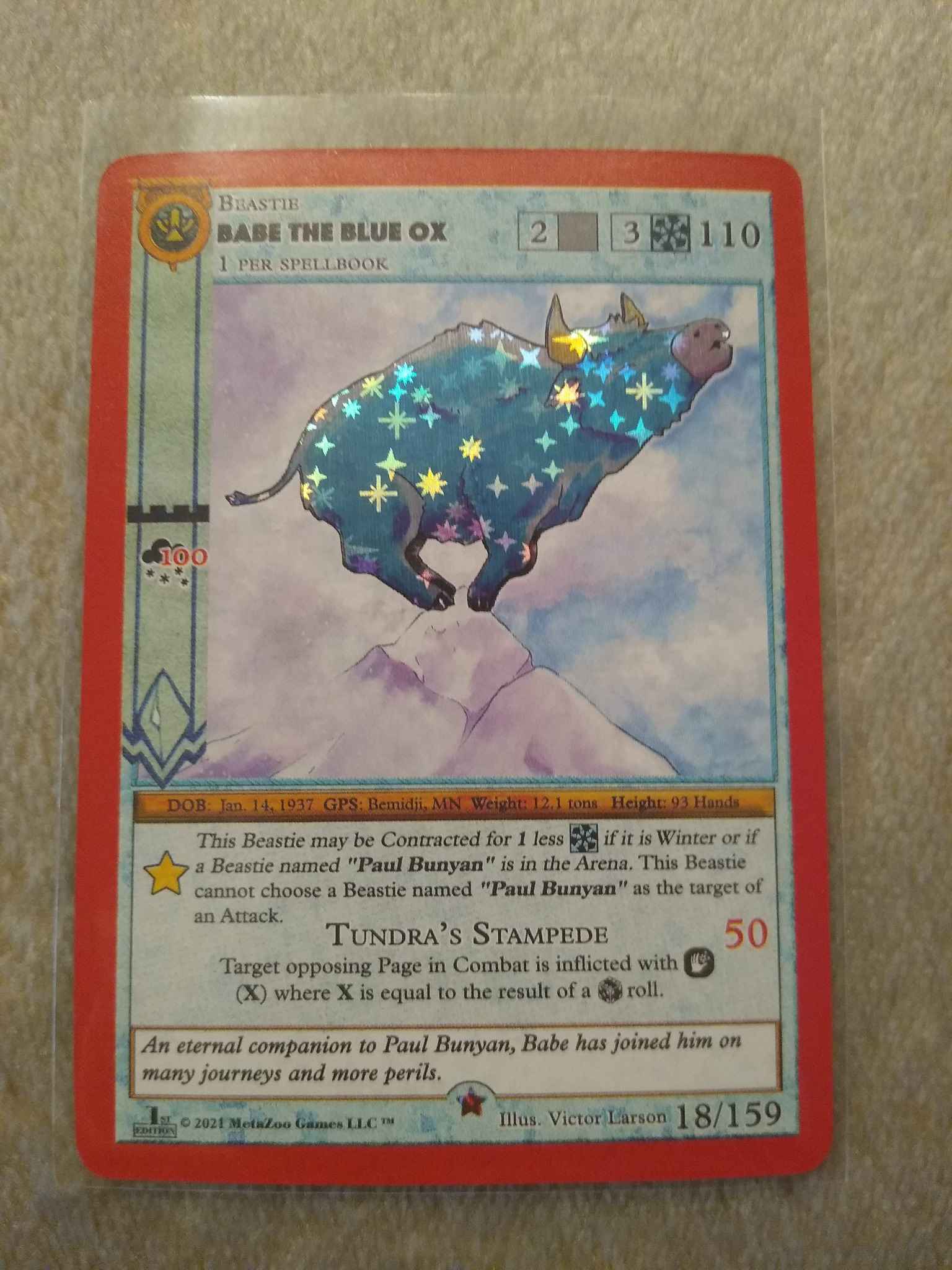 Metazoo Cryptid Nation 1st Edition Full Holo Babe The Blue Ox 18/159
