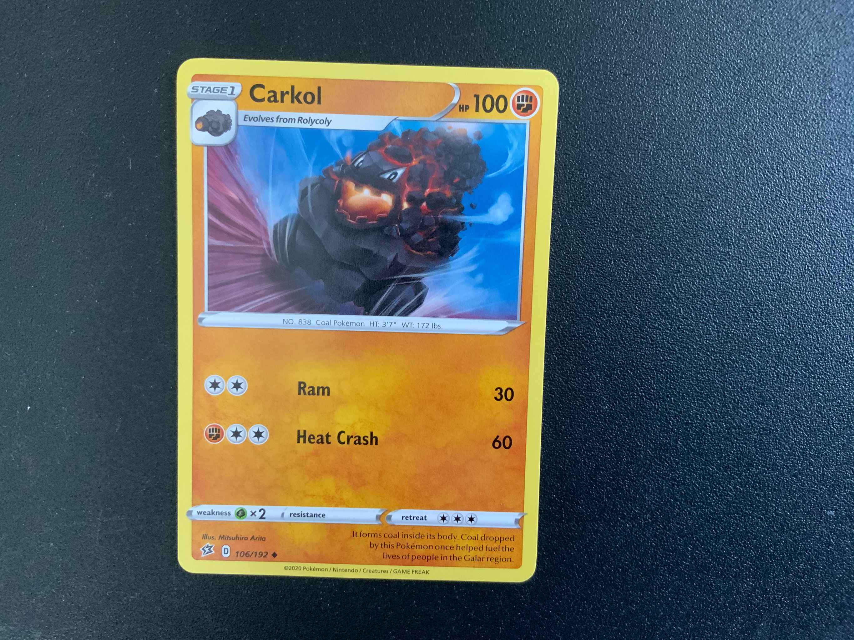 Carkol 106/192 Rebel Clash Set REVERSE HOLO Pokemon Card NEAR MINT