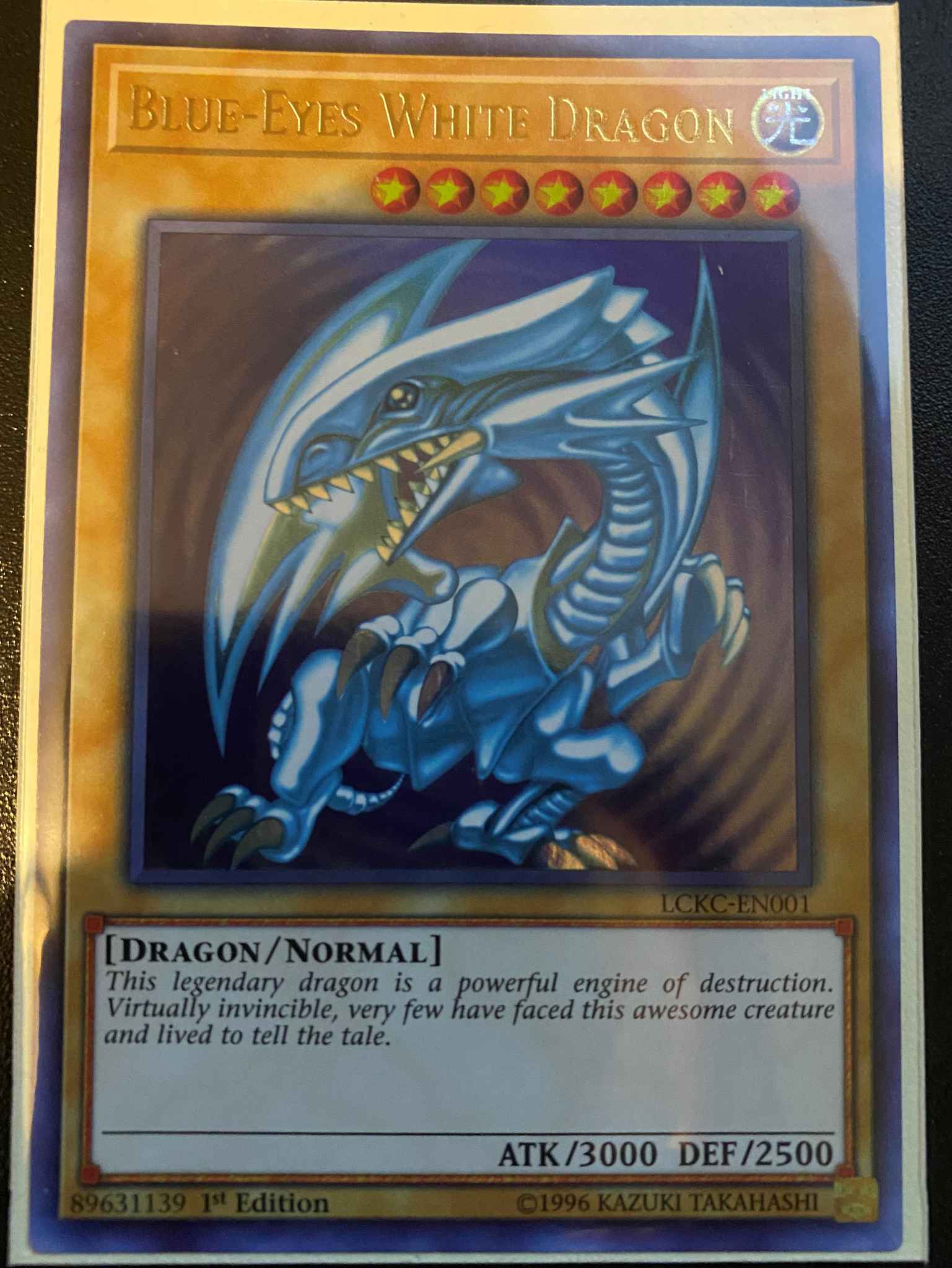 YuGiOh Blue-Eyes White Dragon LCKC-EN001 Ver 1 Ultra Rare 1st Edition Card 