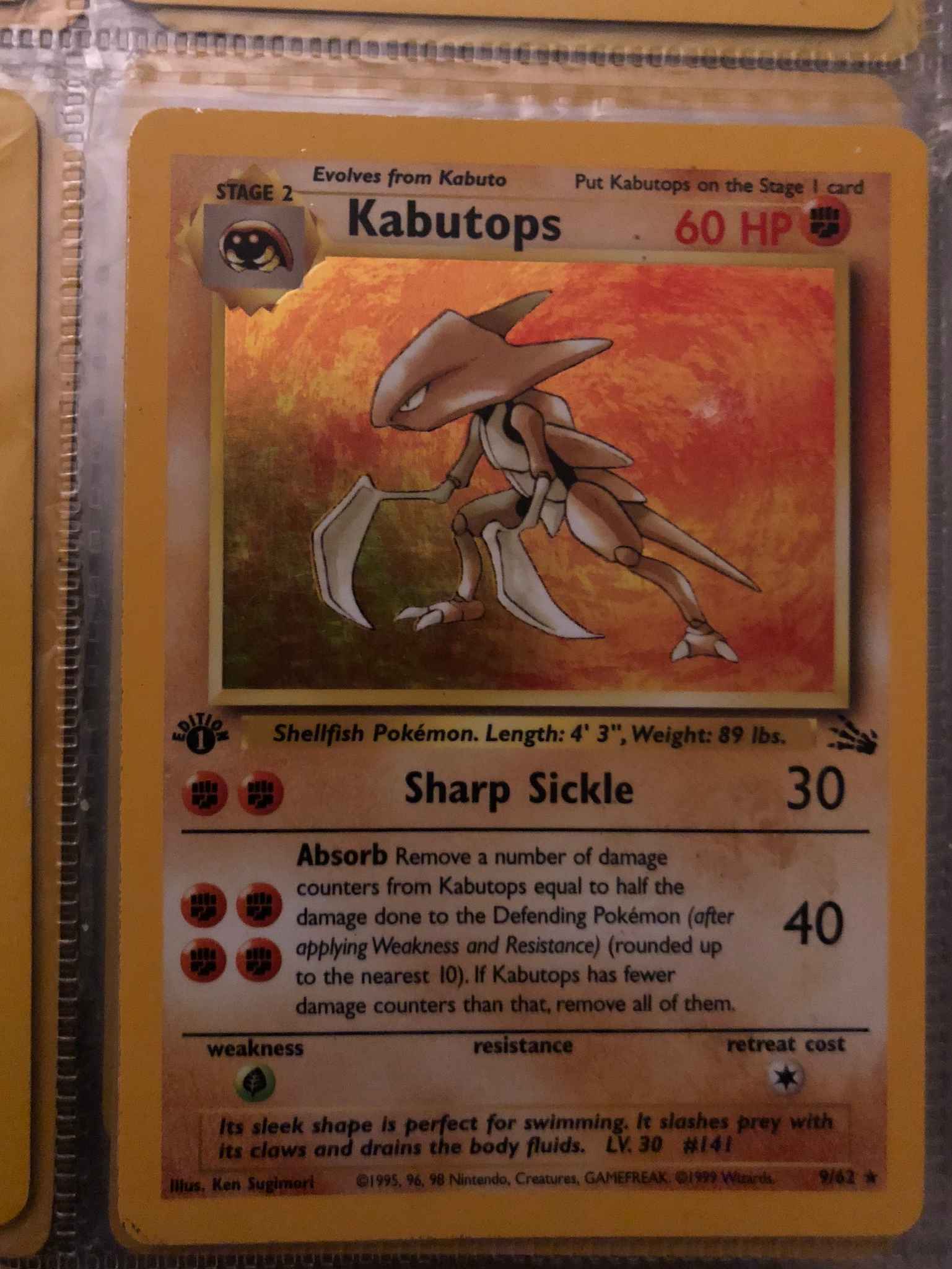 Pokémon #9/62 Kabutops Fossil Great Condition Holo 1 Left 