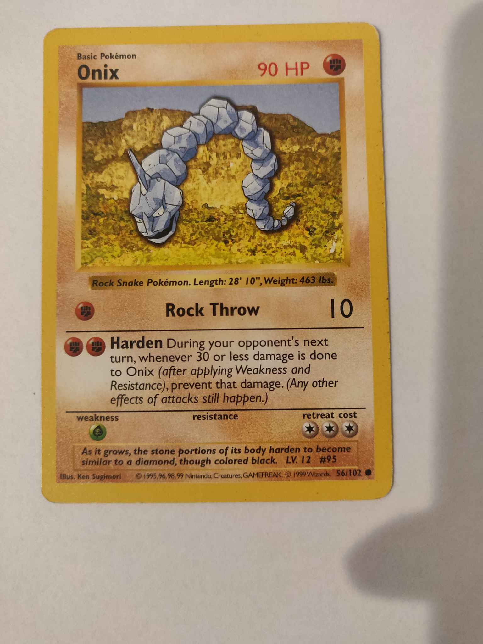 Onix Onix Base Set Shadowless Pokemon