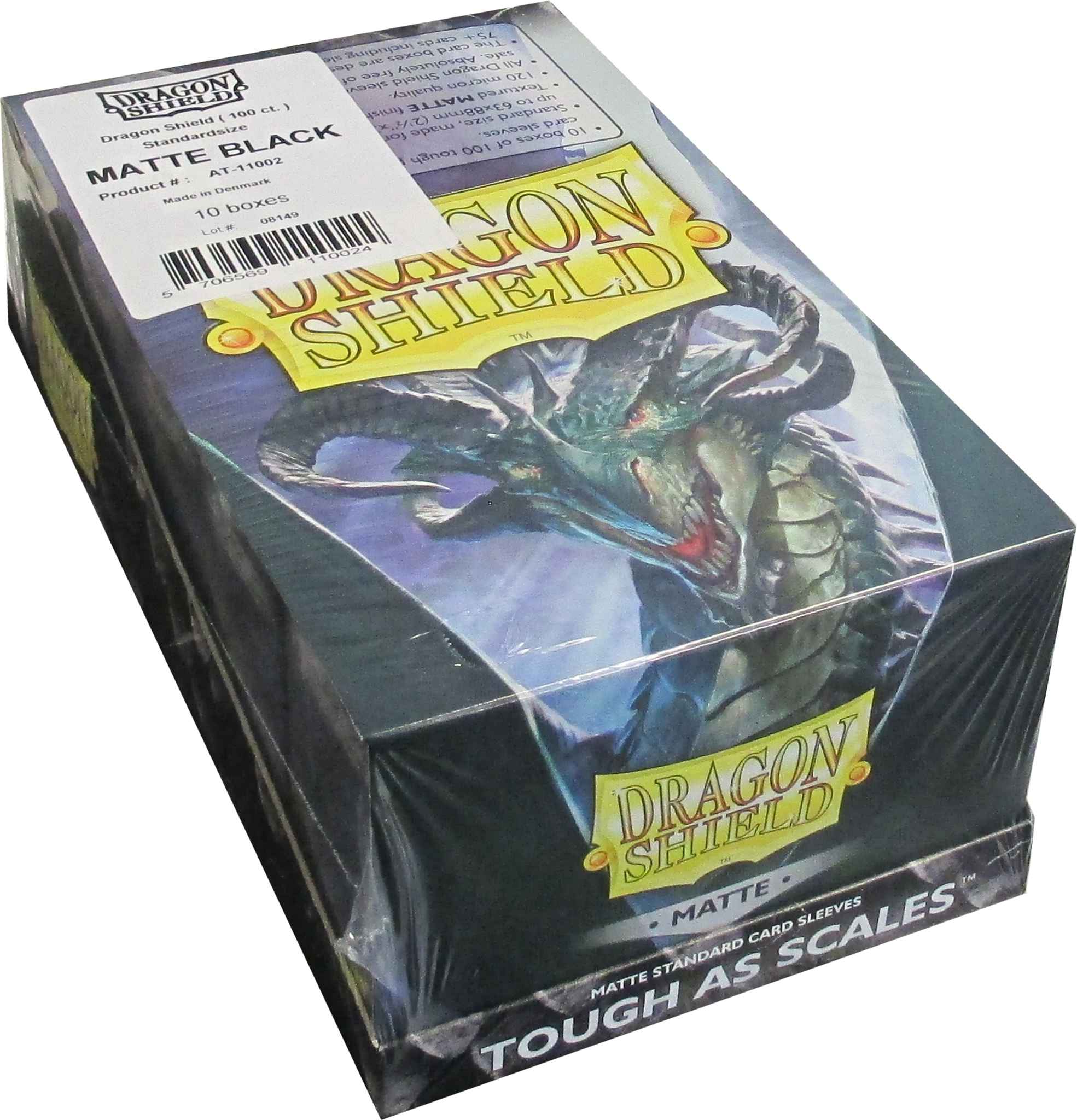 Arcane Tinmen Dragon Shield Matte Black Standard Size Card Sleeves Display Box 10 packs