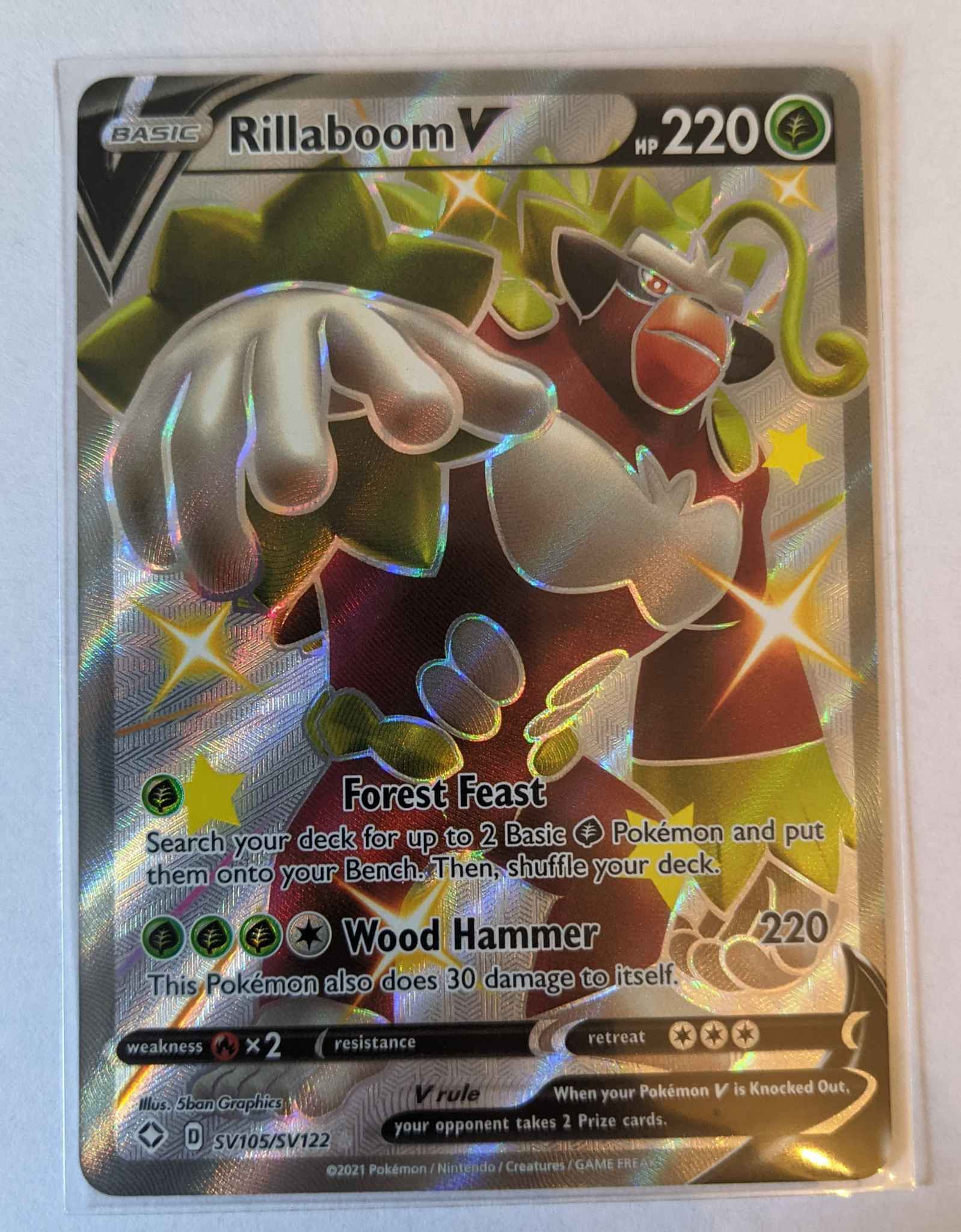 Shiny Rare SV105/SV122 Pokemon Card Rillaboom V