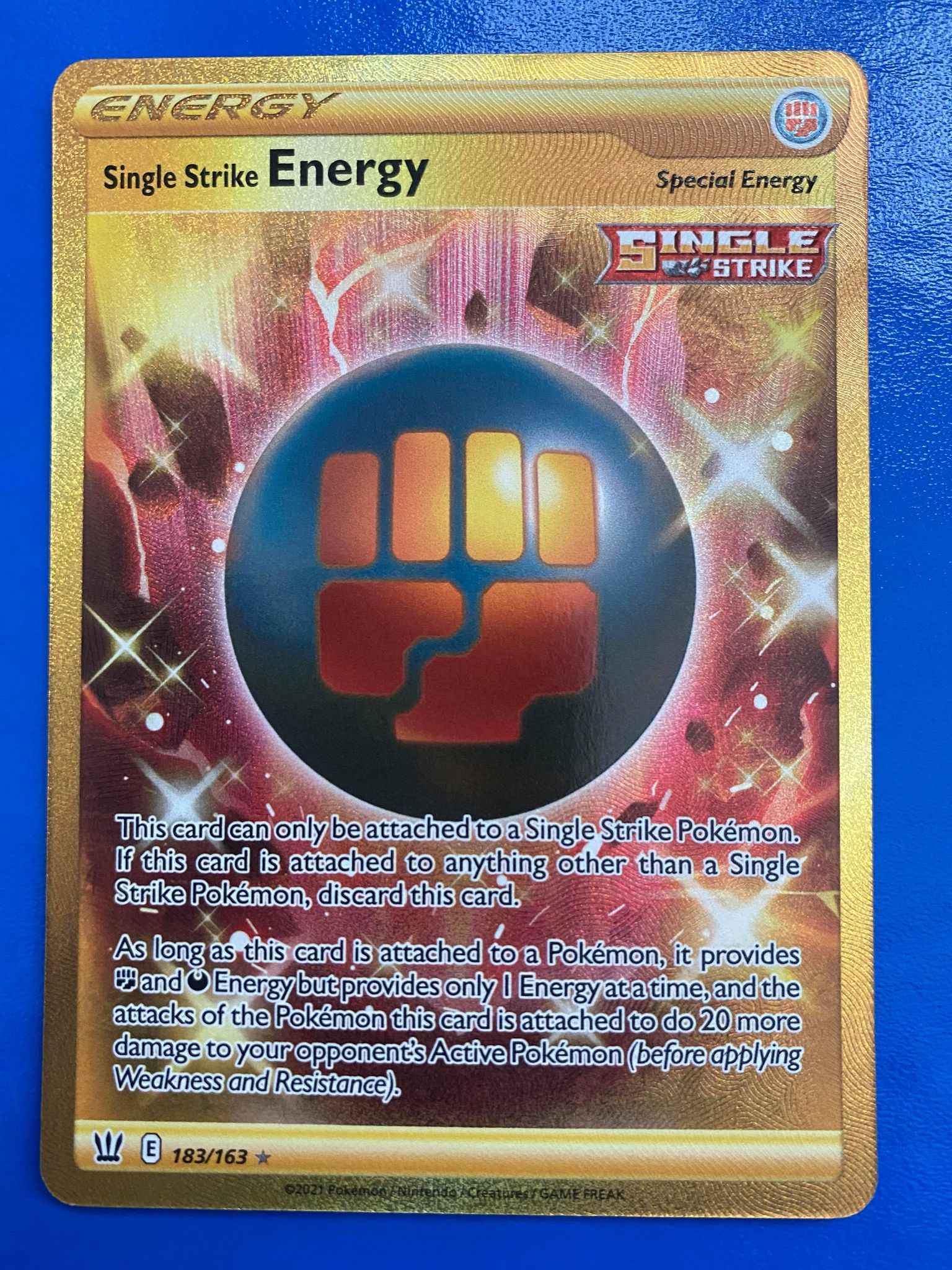 Single Strike Energy 183/163 Gold Secret Rare Card Pokemon Battle Styles MINT