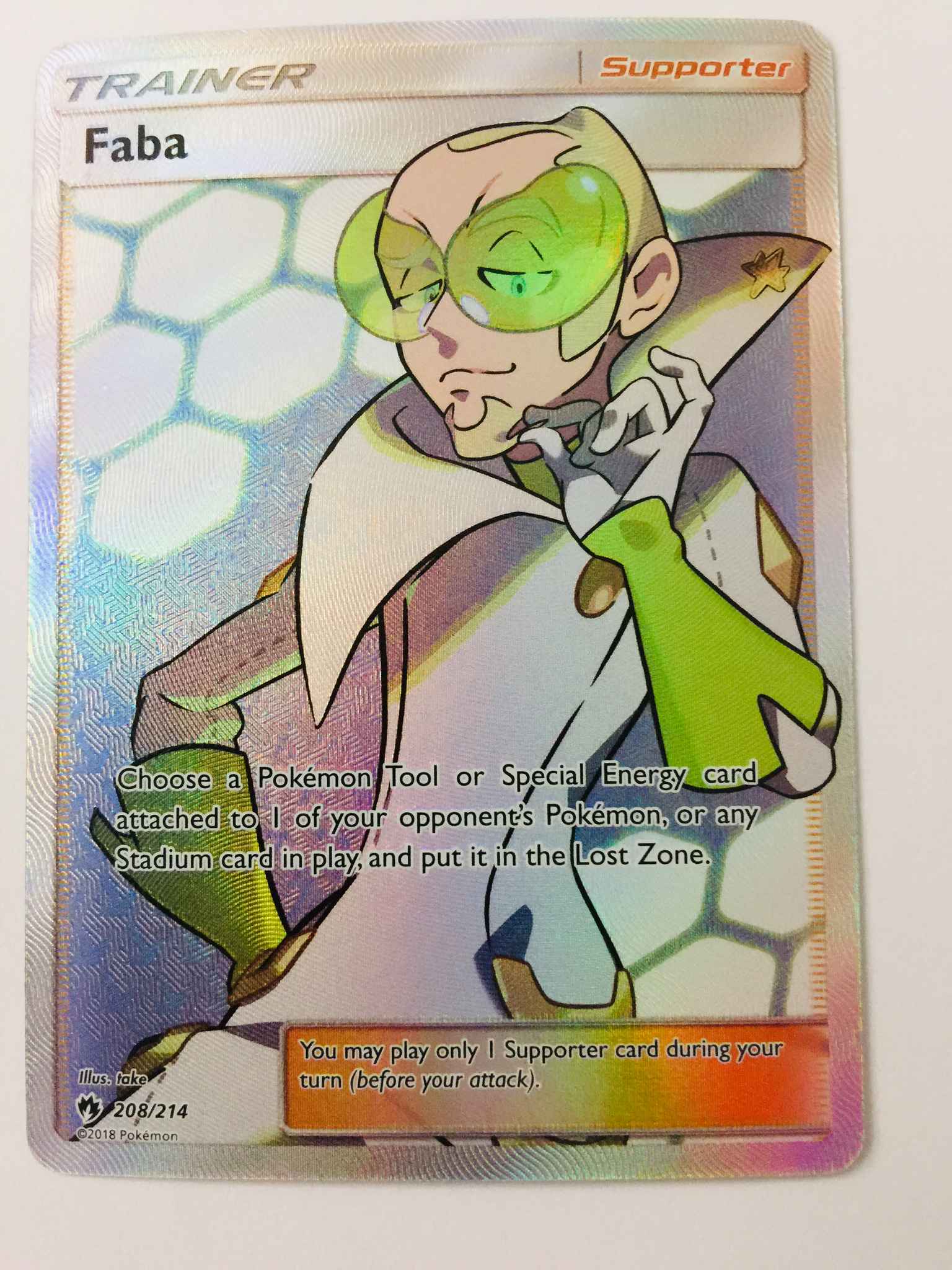 Faba 208/214 Lost Thunder Ultra Rare Pokemon Card Near Mint Full Art