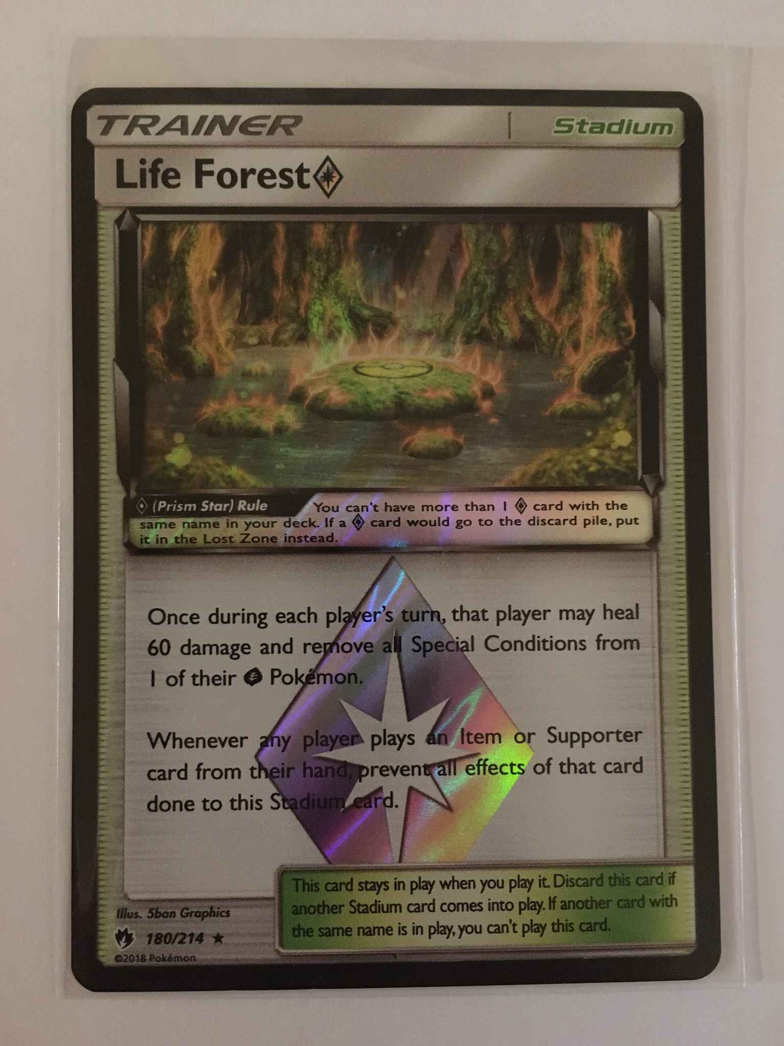 Life Forest Prism Star 180/214 LP/NM Holo Lost Thunder Foil Pokemon TCG Set Card
