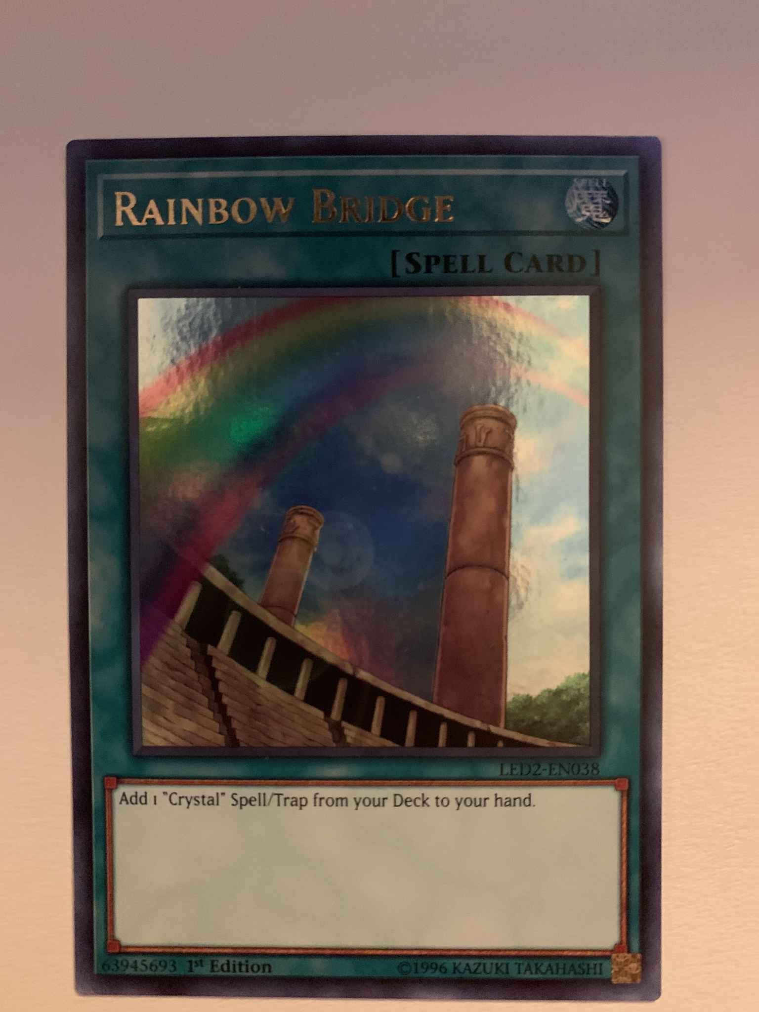 1st Edition YUGIOH Rainbow Bridge Super Rare LED2-EN038