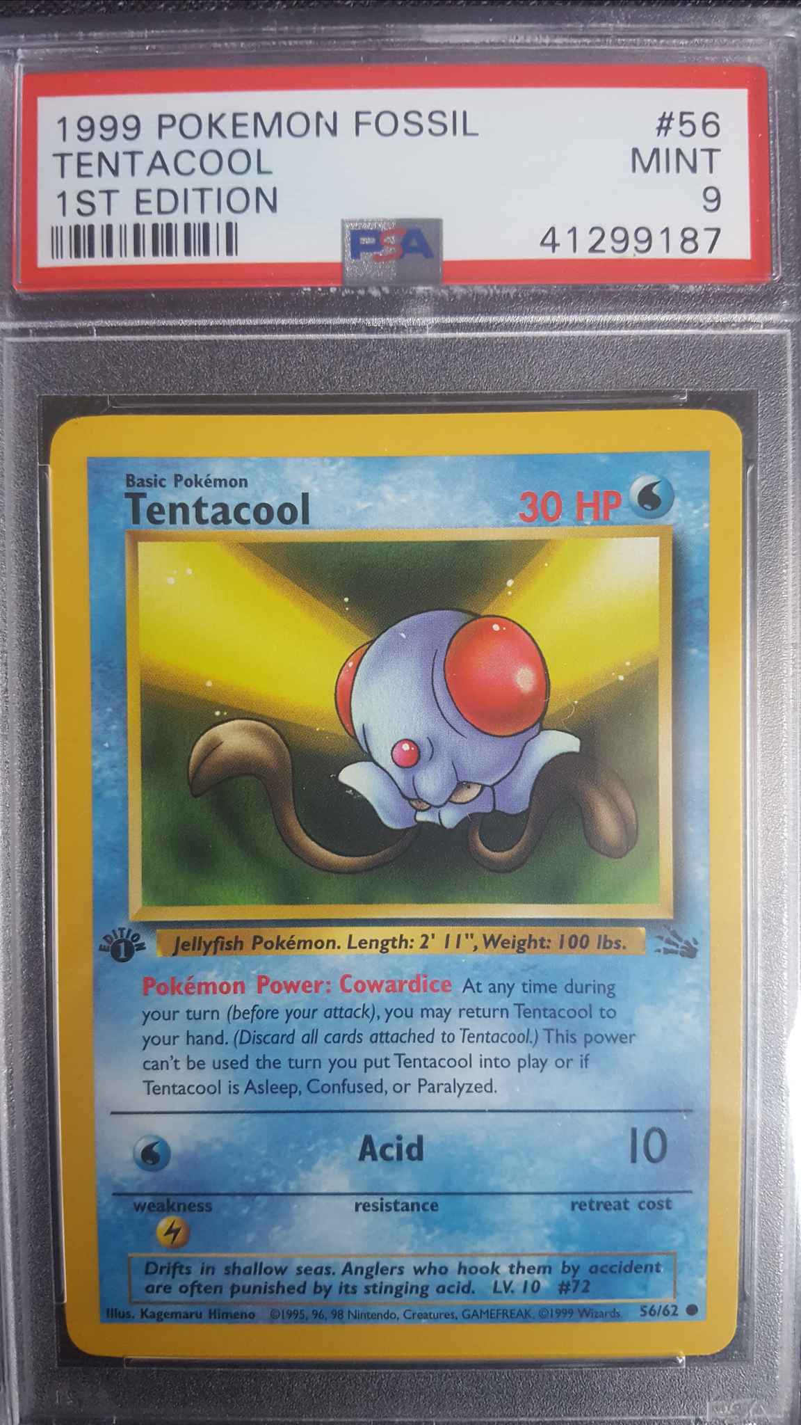 Fossil Set Pokemon Card Tentacool 56/62 Mint Near Mint