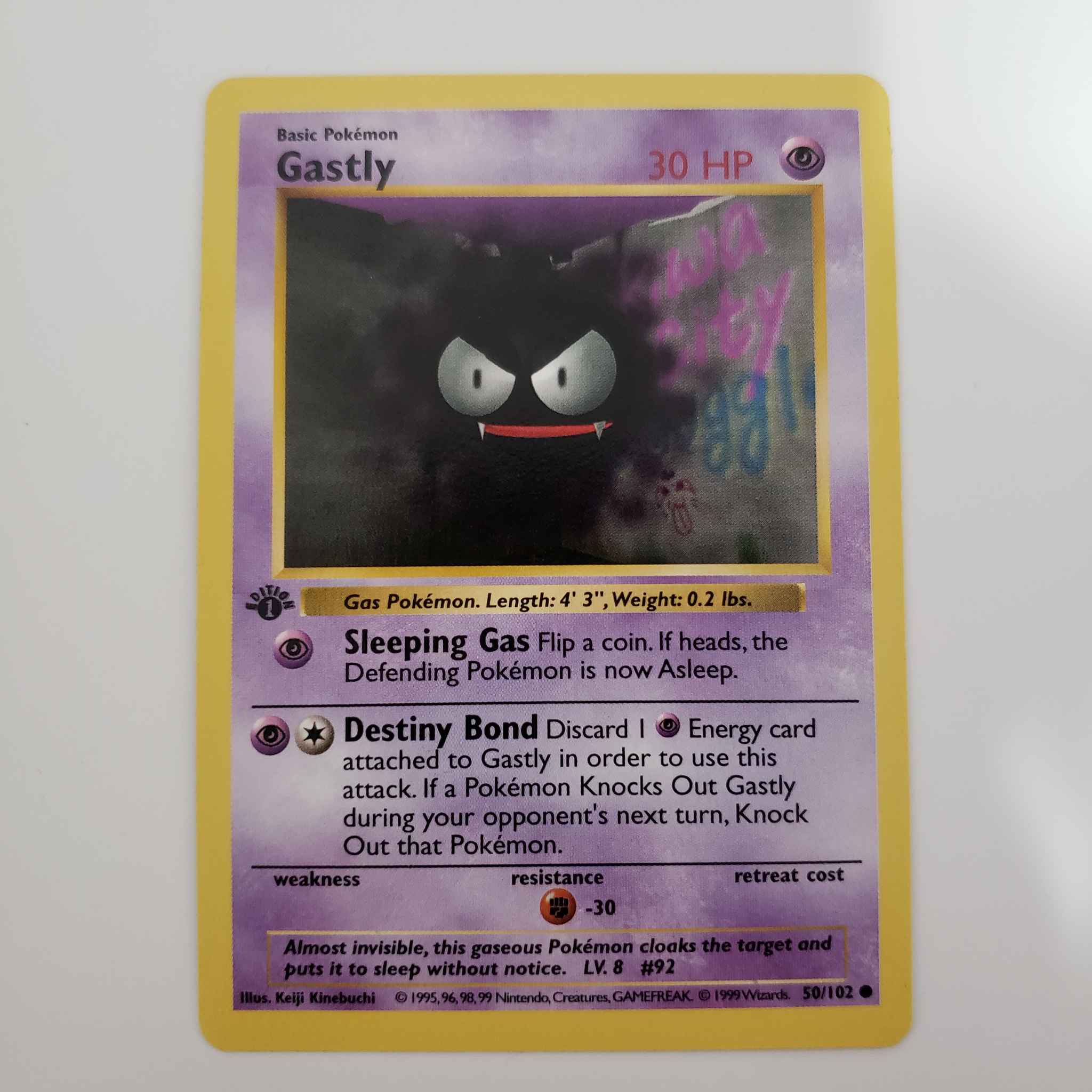 Toys Pokémon Trading Card Game Gastly 50 102 1st Edition Base Set Shadowless Common Pokemon Card