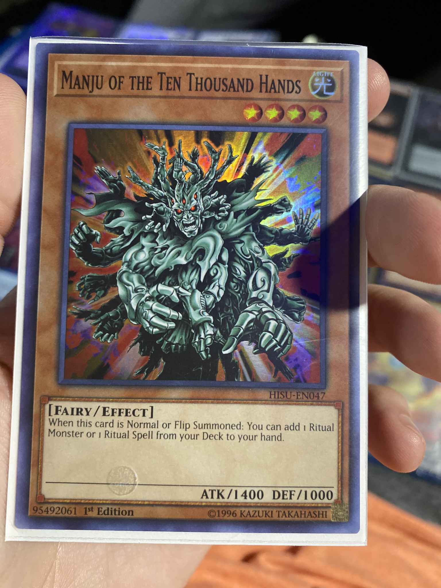 Manju of the Ten Thousand Hands HISU-EN047 Super Rare 1st Edition YuGiOh 