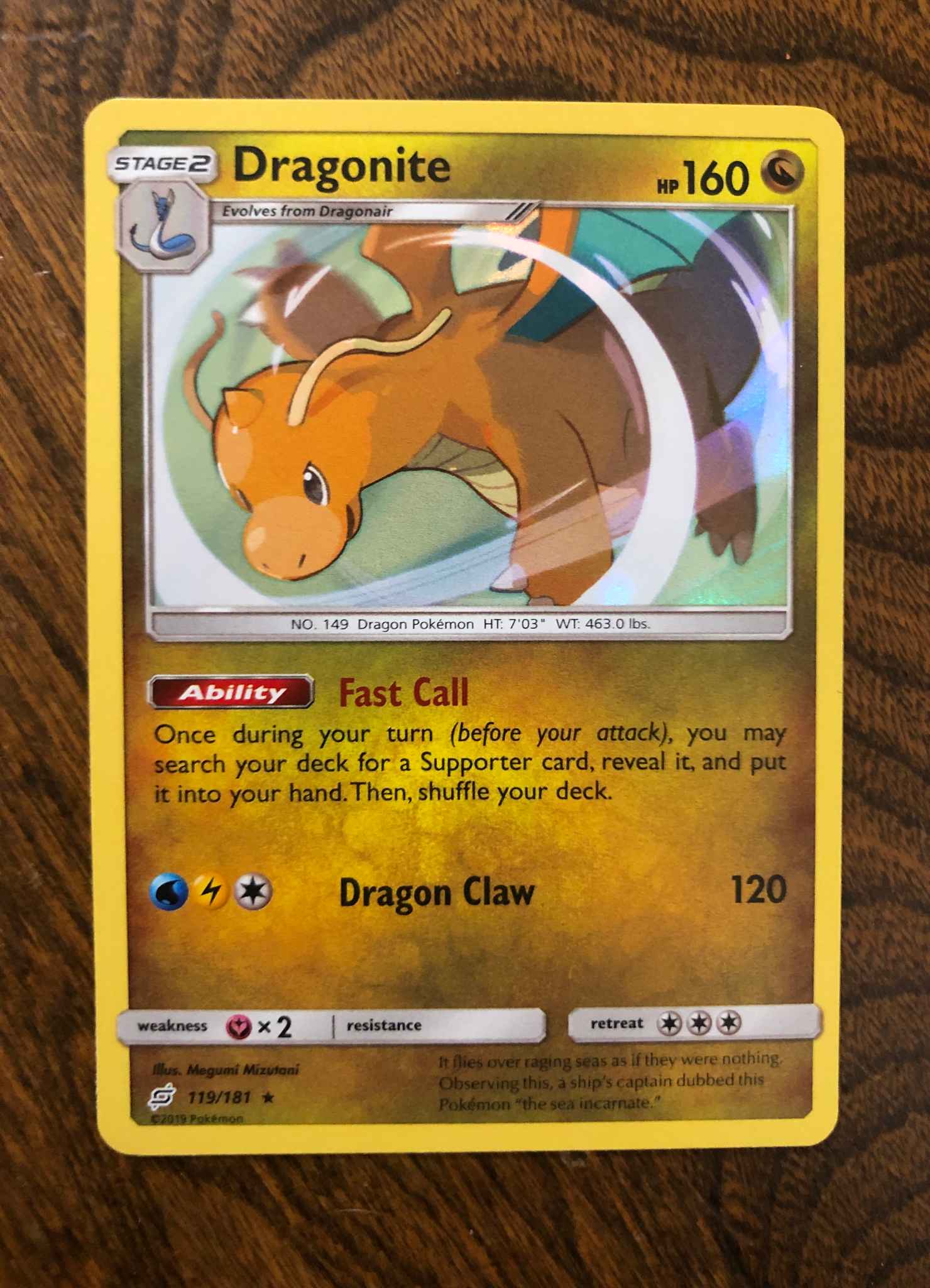 Pokemon TCG SM Team Up 119/181 Dragonite Holographic Rare Card 