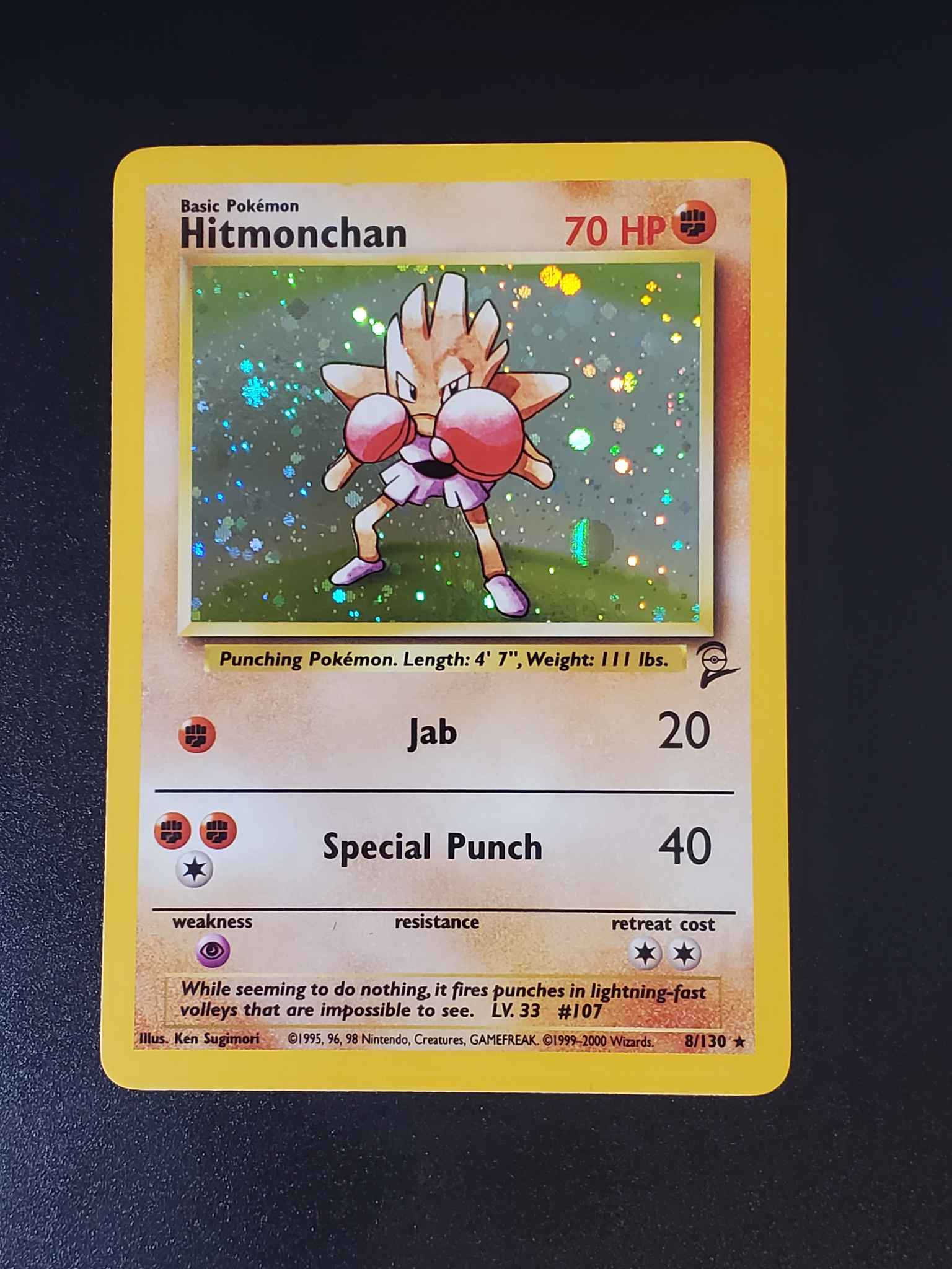 Hitmonchan 8/130 Pokemon Card Base Set 2 Holo Foil Rare 