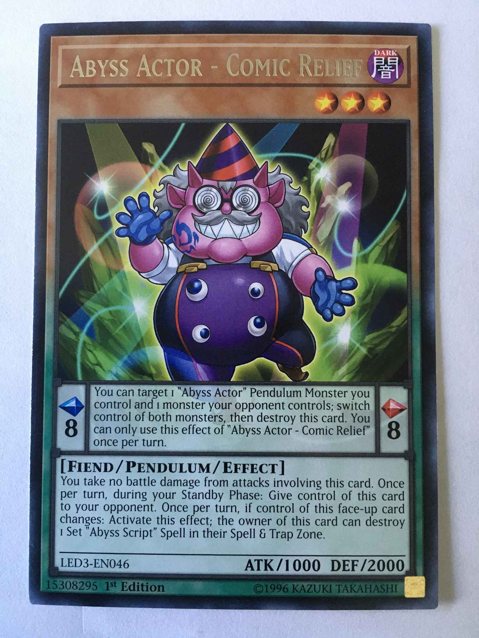 X3 YUGIOH ABYSS ACTOR COMIC RELIEF LED3-EN046 RARE 1ST IN HAND 