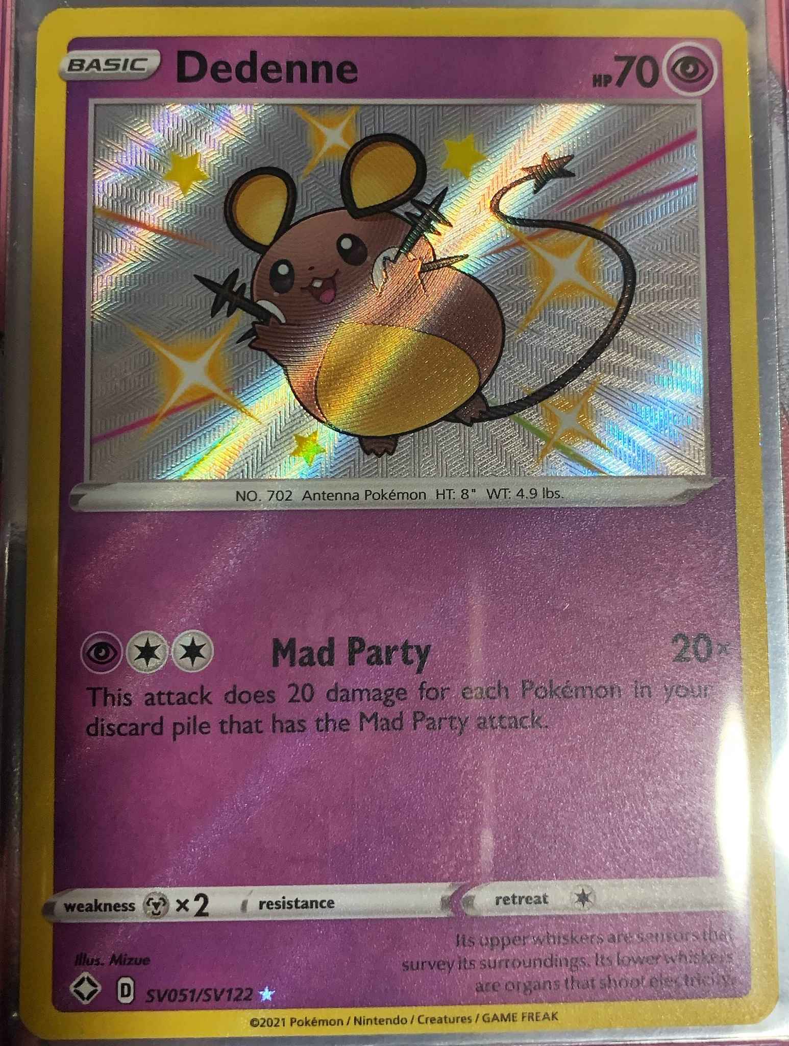 Near Mint Details about   Ultra Rare Dedenne SV051/SV122 Holo Baby Shiny Pokemon Card 
