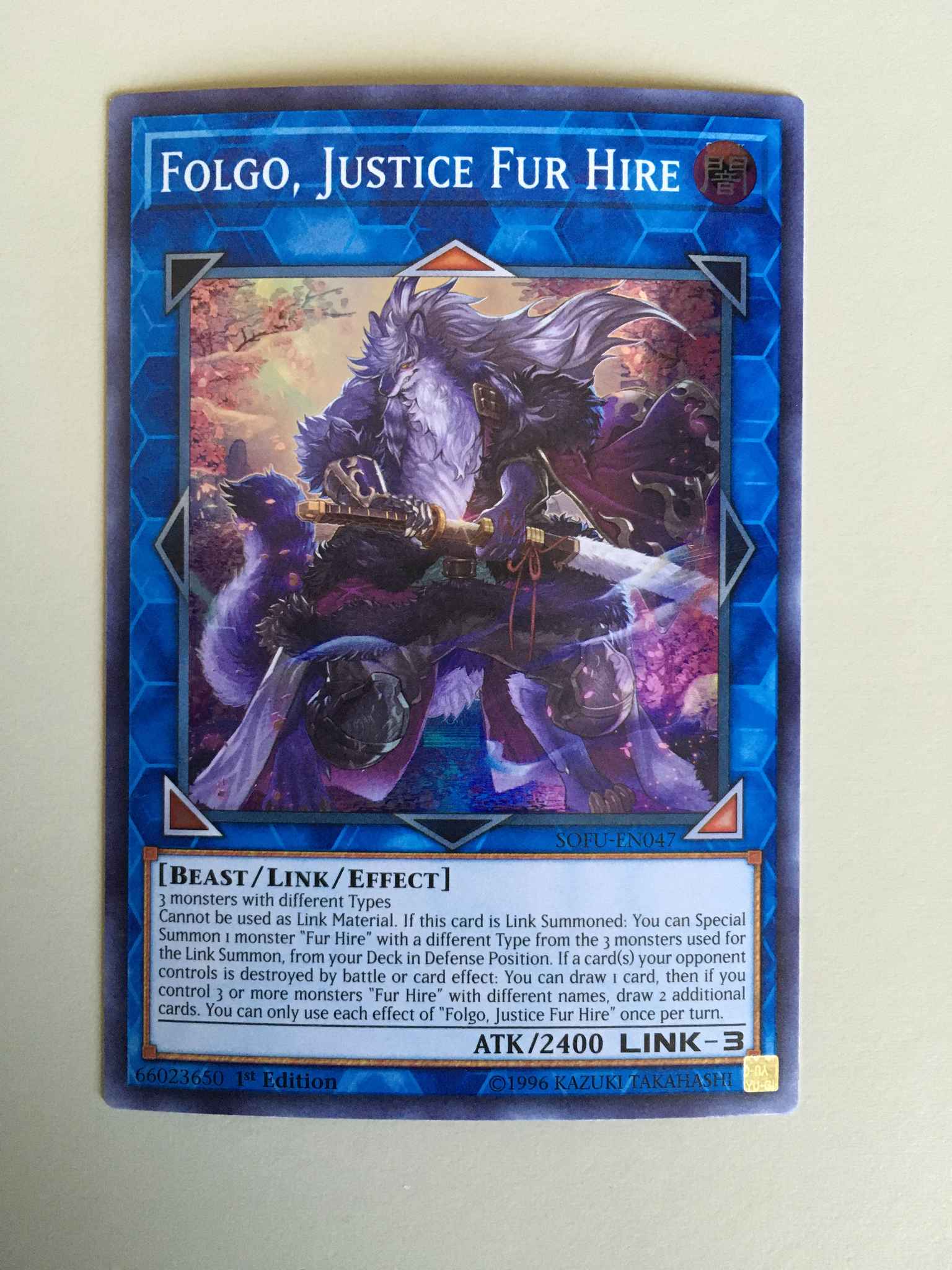 Justice Fur Hire SOFU-EN047 Super Rare Yugioh: Folgo 1st Edition 