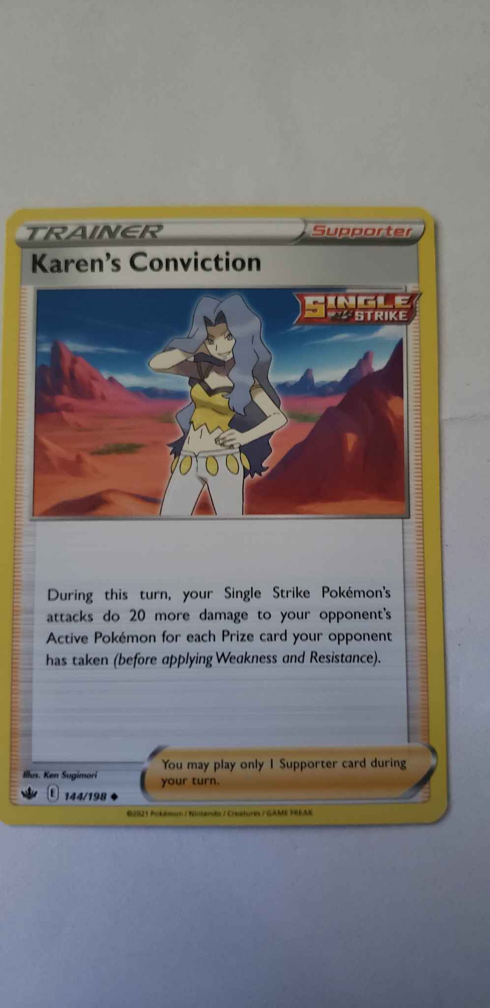 Pokemon Karen's Conviction 144/198 Reverse Holo Chilling Reign NM *Pack Fresh*